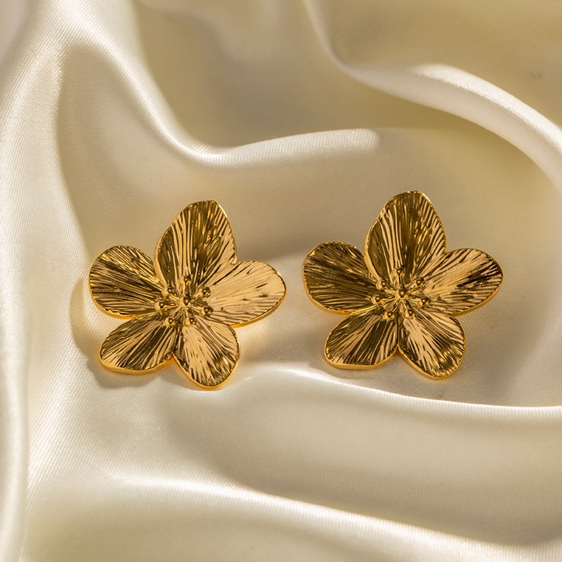 Pendientes De Metal De Flores De Acero Inoxidable Dorado Retro Mate Al Por Mayor