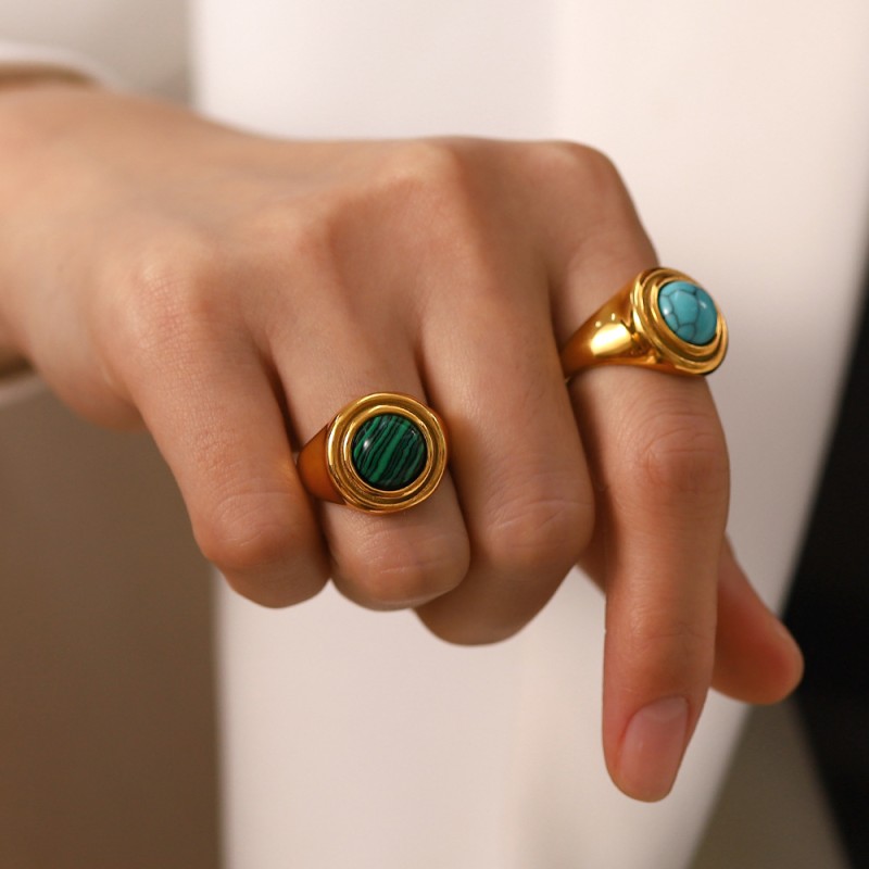 Wholesale Turquoise Malachite Gold Plated Indelible Ring