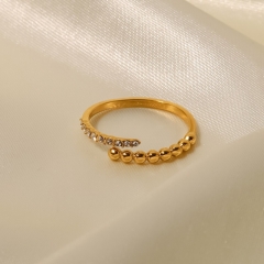 Wholesale 18K Gold Inlaid White Diamond Bead Opening Ring