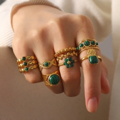 Wholesale 18K Gold Green Natural Stone Opening Ring