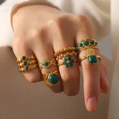 Anillo Abierto De Piedra Natural Verde Oro De 18 Quilates Al Por Mayor