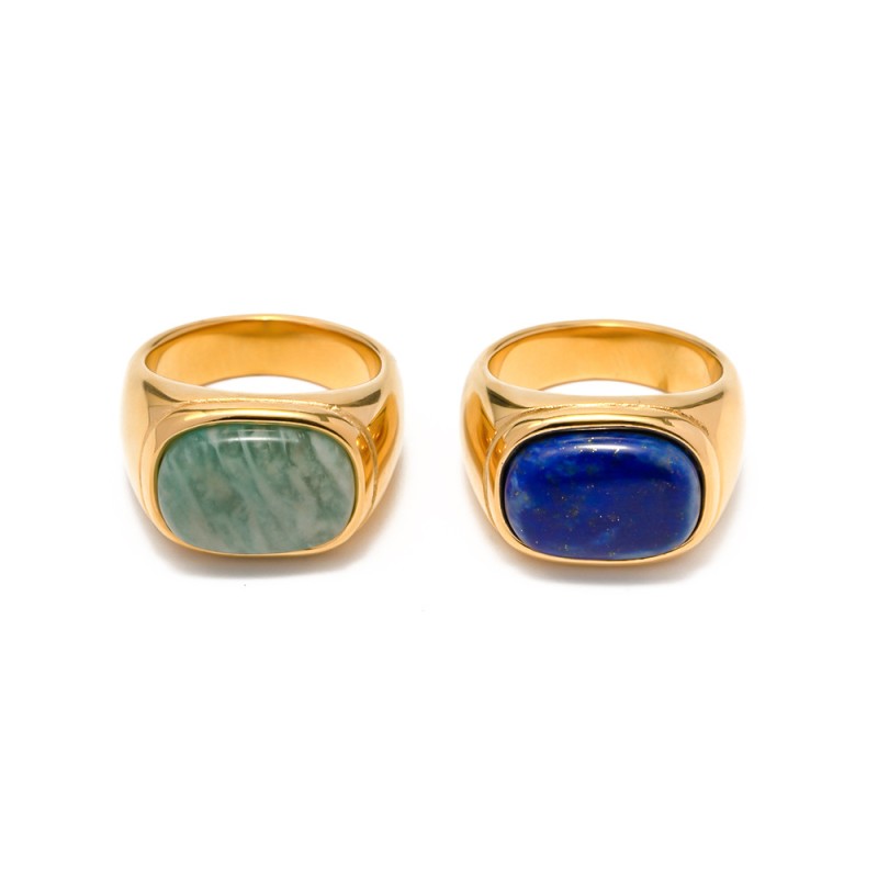 Wholesale 18k Gold Plated Inlaid Natural Green Agate Stone Ring
