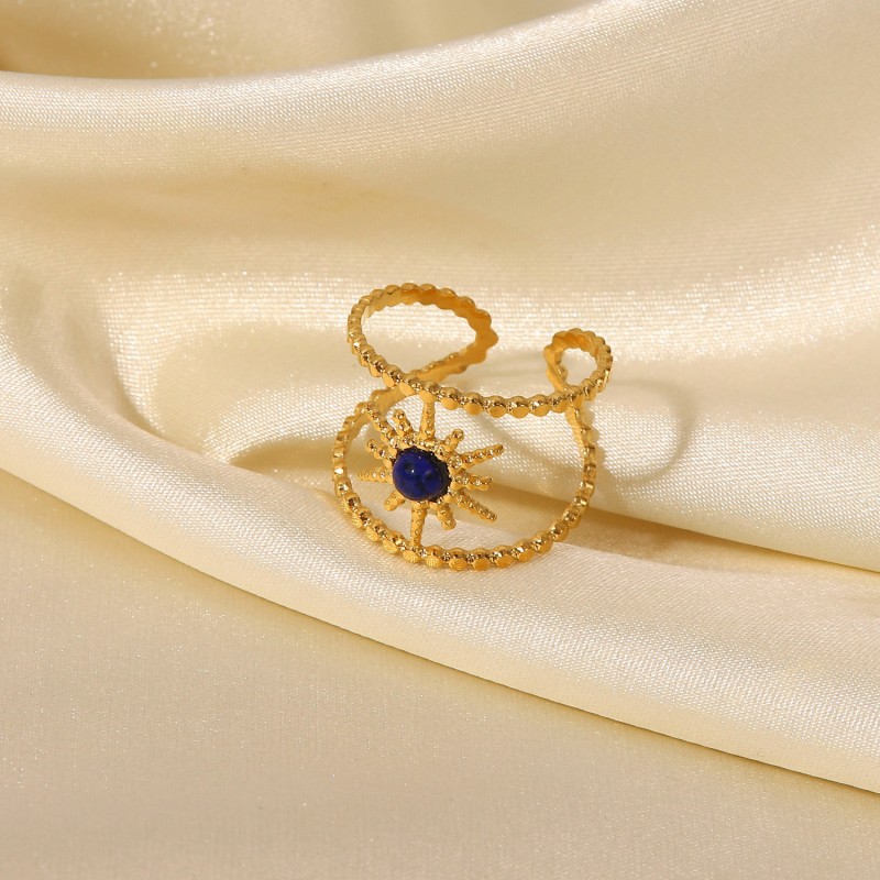 Wholesale Retro Geometric Inlaid Zircon 18K Gold Double Row Eight Mans Star Inlaid Semi-precious Stone Ring