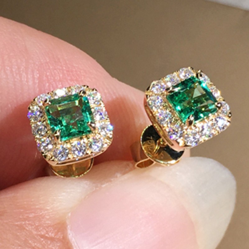 Wholesale Bright Grandmother Green Square Zircon Earrings
