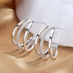 Wholesale C- Ring Multi-layer Three-wire Earrings
