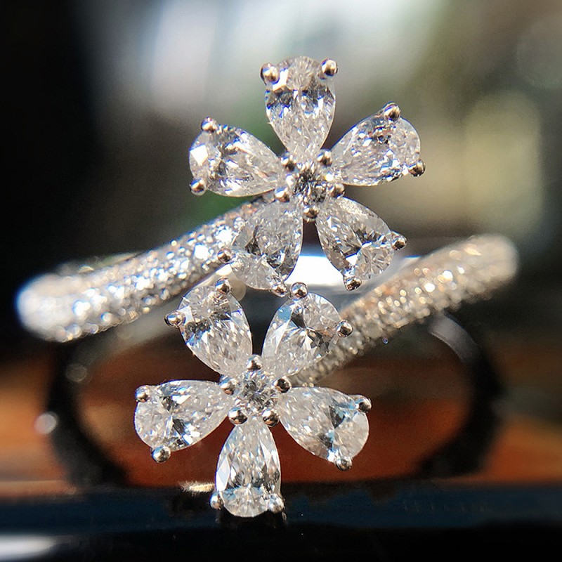 Wholesale Fairy Wind Flower Drop Pear Shaped Zircon Open Ring