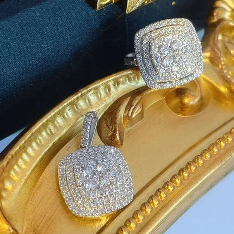 Wholesale Flash Diamond Square Full Set Zircon Ring Necklace Two-Piece Set