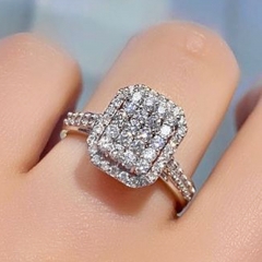 Anillo De Plata De Cobre De Circón De Diamante Completo Al Por Mayor