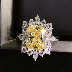 Anillo De Circón Con Incrustaciones De Diamantes Amarillos Brillantes Al Por Mayor