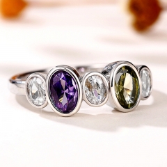 Wholesale Colorful Korean Fashion Colorful Zircon Platinum Plated Ring