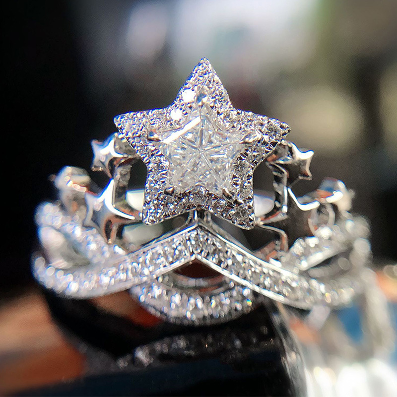 Wholesale Simulation Zircon Five-pointed Star Crown Ring