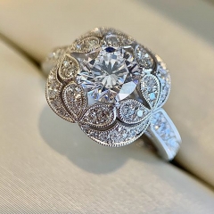 Wholesale Retro Zircon Delicate Flower Round Diamond Ring