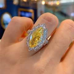 Wholesale Olive Shaped Horseeye Shaped Crystal Yellow Zircon Ring