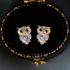 Wholesale Cute Studded Zircon Owl Stud Earrings