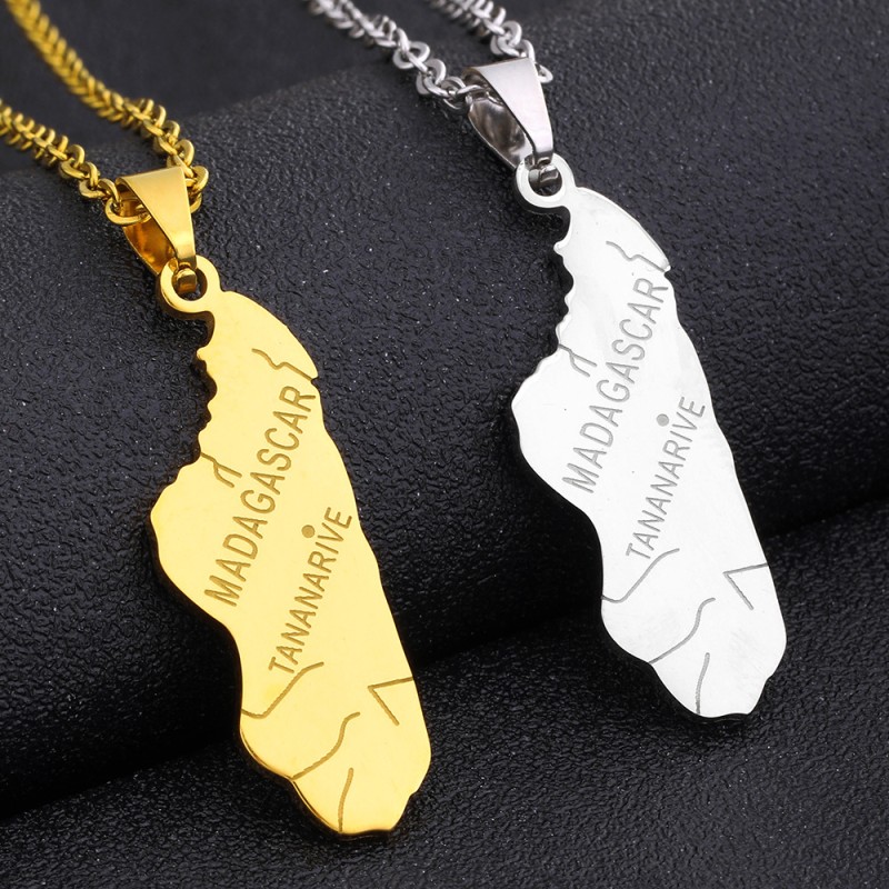 Wholesale Madagascar Map Geometric Titanium Steel Pendant Necklace