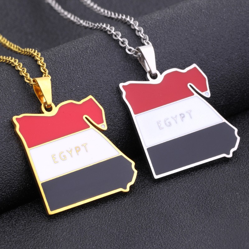 Wholesale Titanium Steel Egypt Drop Oil Map Pendant Necklace