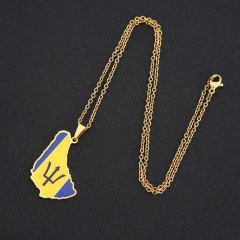 Collar De Mapa De La Isla De Barbados De Acero Inoxidable Al Por Mayor