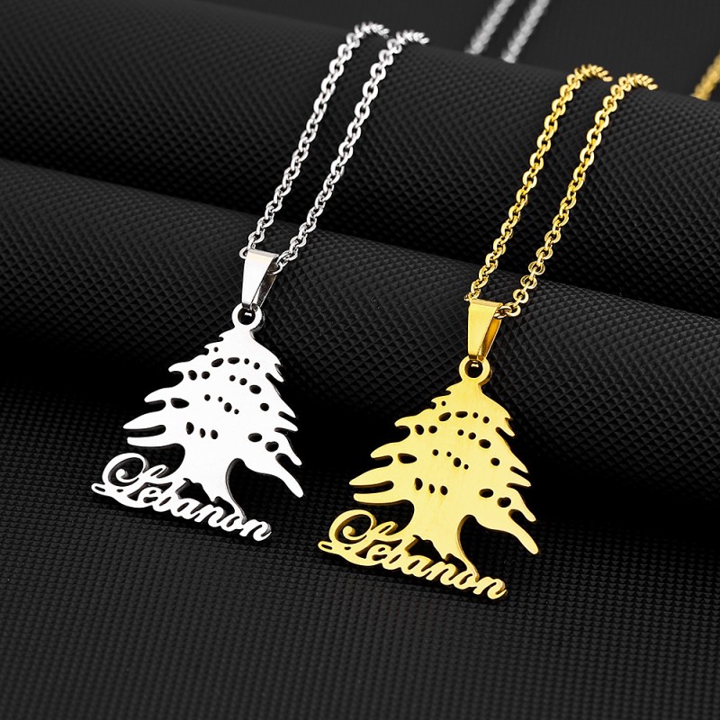 Wholesale Titanium Steel Lebanon National Emblem Map Liban Pendant Necklace