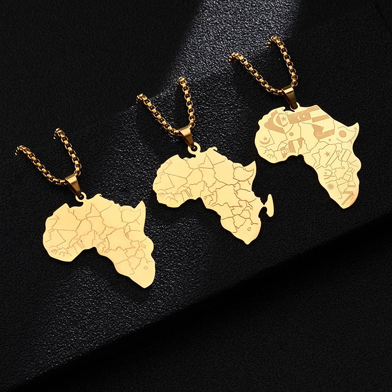 Wholesale Titanium Steel Gold African Map Shape Necklace