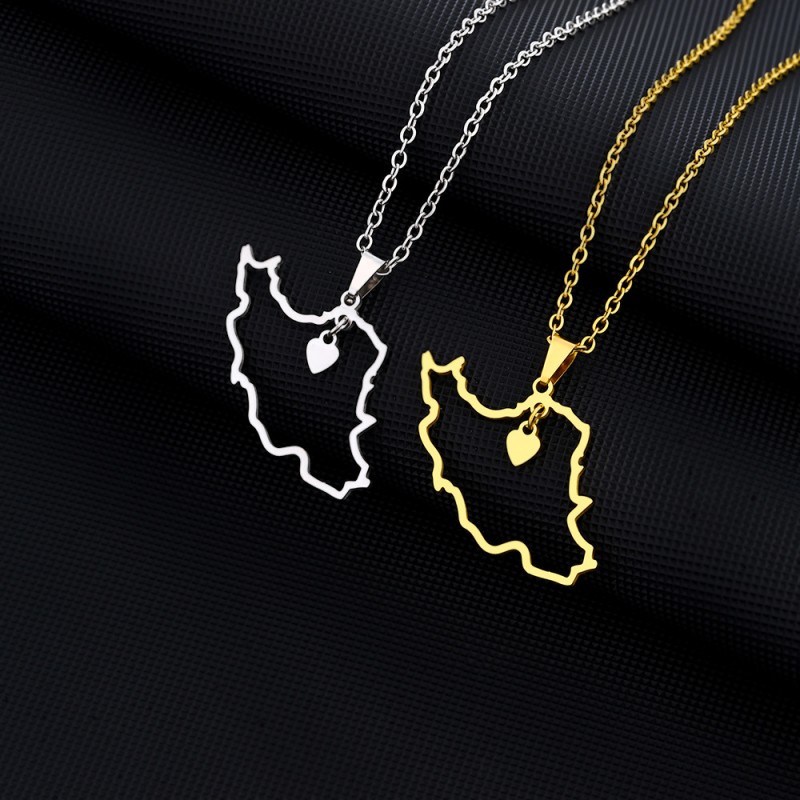 Collar De Mapa De Corazón Iraní De Acero Inoxidable Al Por Mayor