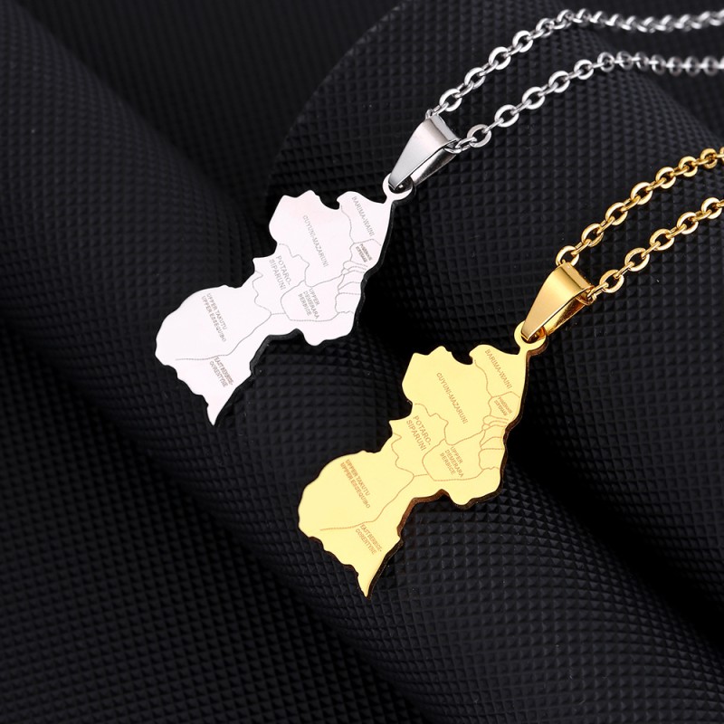 Wholesale Stainless Steel Guyana Map With City Pendant Necklace
