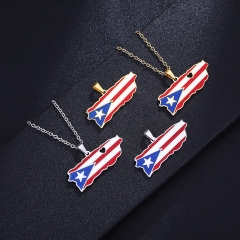 Collar Colgante De Mapa De Corazón De Puerto Rico De Aceite De Gota De Acero Inoxidable Al Por Mayor