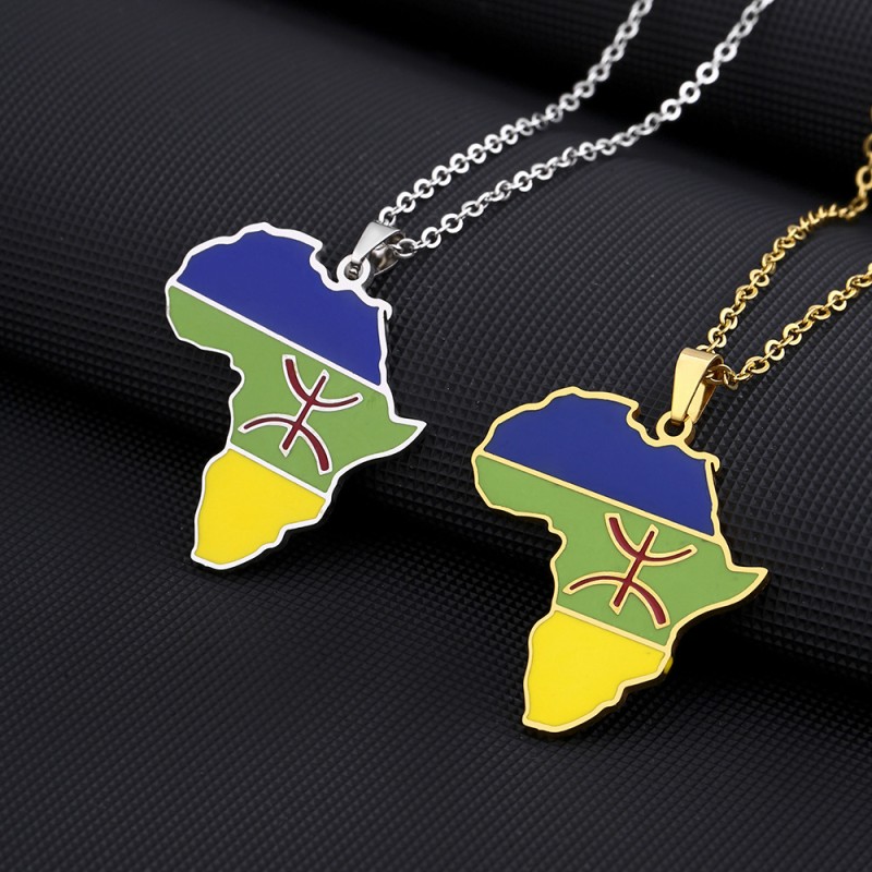 Venta Al Por Mayor De Acero Inoxidable África Mapa Bereber Colgante Collar
