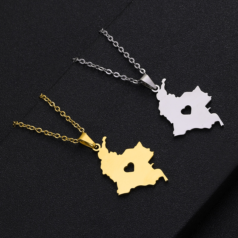 Wholesale Columbia Map Heart Pendant Stainless Steel Necklace