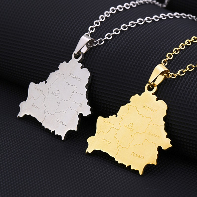 Wholesale Stainless Steel Belarus Map With City Necklace