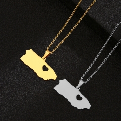 Collar Colgante De Modelado De Mapa De Puerto Rico Hueco En Forma De Corazón Brillante De Acero De Titanio Al Por Mayor