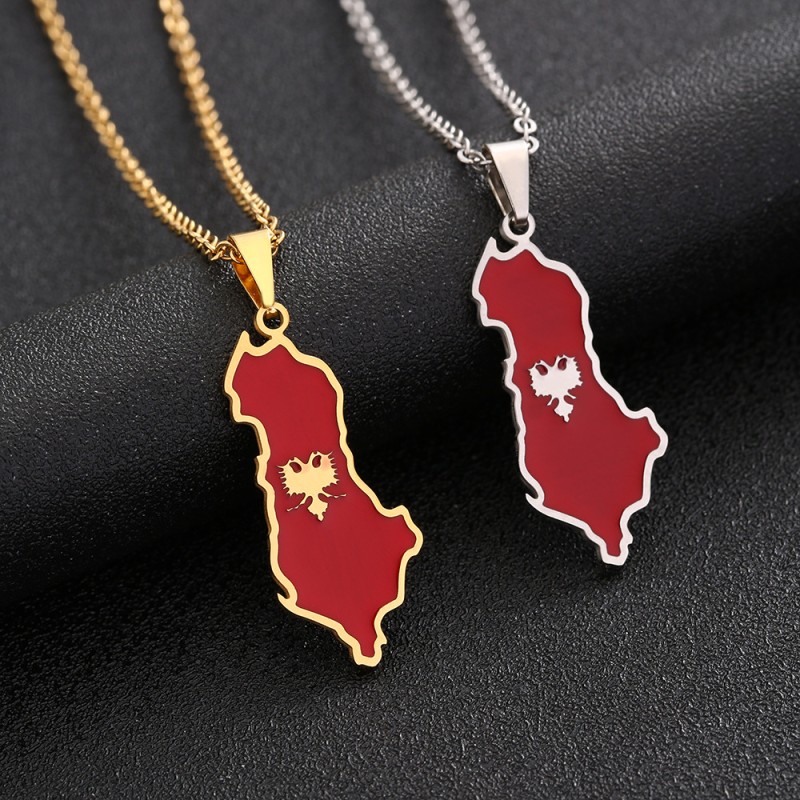 Wholesale Albania Map Stainless Steel Necklace