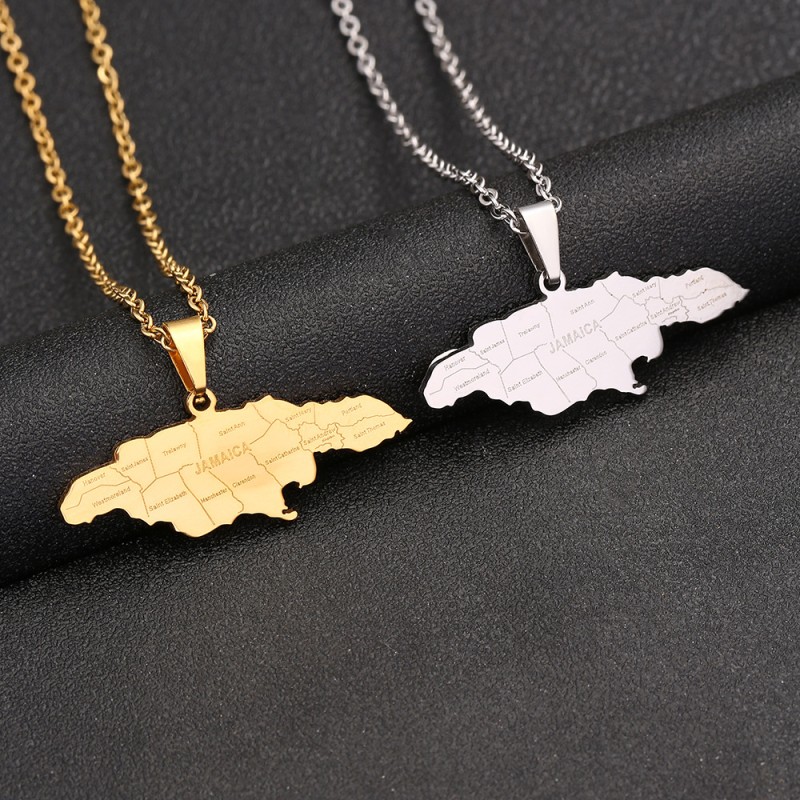 Wholesale Stainless Steel Jamaica Map With City Necklace