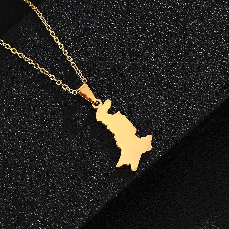 Collar De Mapa De Pakistán Hueco En Forma De Corazón Brillante De Acero De Titanio Al Por Mayor