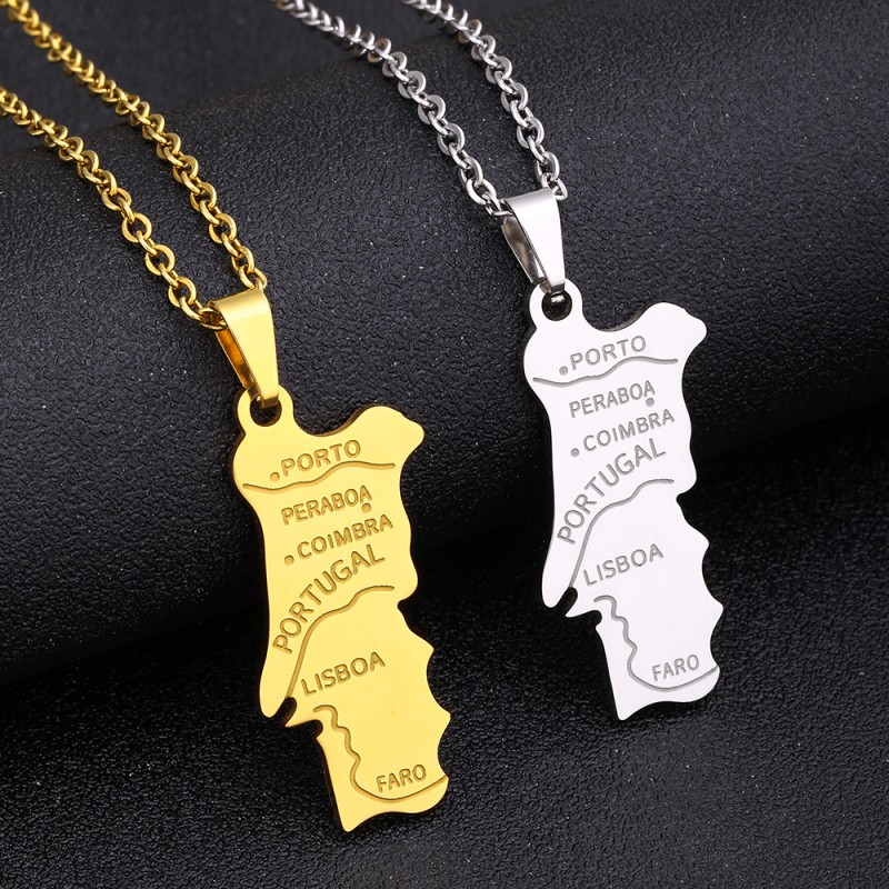 Wholesale Stainless Steel Portugal Map Necklace