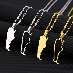 Wholesale Titanium Steel Smooth Hollow Gold Argentina Map Shape Necklace