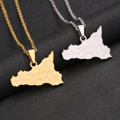 Wholesale Stainless Steel Sicily Map With City Necklace