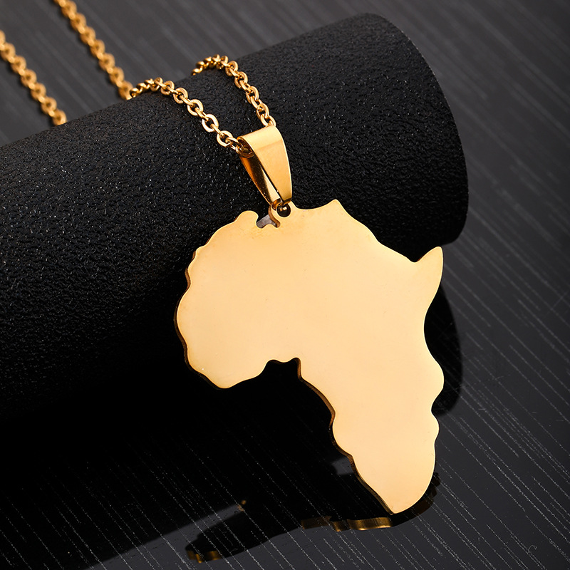 Wholesale Titanium Steel Glow Gold African Map Shape Necklace