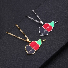 Wholesale Afghanistan Map Pendant Oil Dropping Geometric Stainless Steel Necklace
