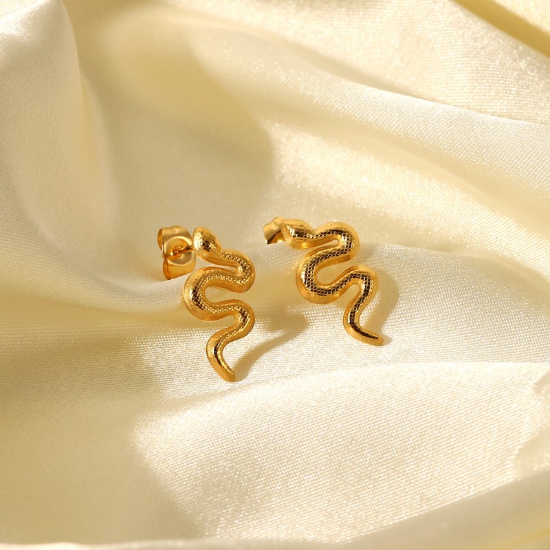 Wholesale 18K Gold Plated Stainless Steel Snake Stud Earrings