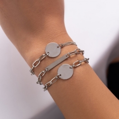 Juego De Pulsera De Disco Geométrico De Metal Apilado Al Por Mayor