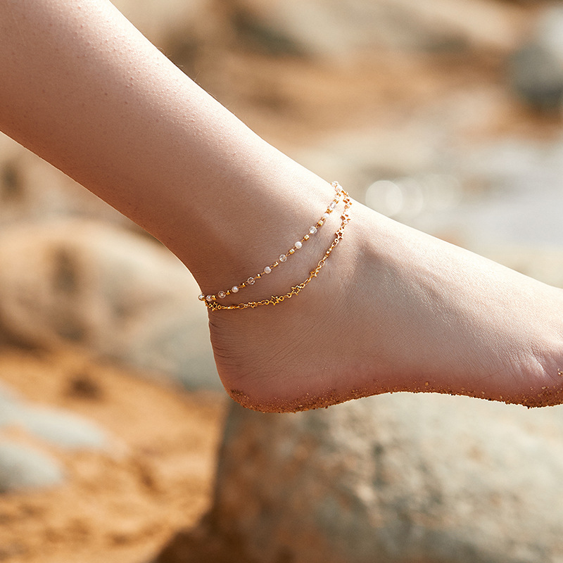 Wholesale Five-pointed Star Chain Design Pearl Beaded Anklet