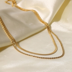 Venta Al Por Mayor Cadena De Cuchilla Chapada En Oro De 18K Cadena De Serpiente Plana Cadena De Giro Collar De Doble Capa