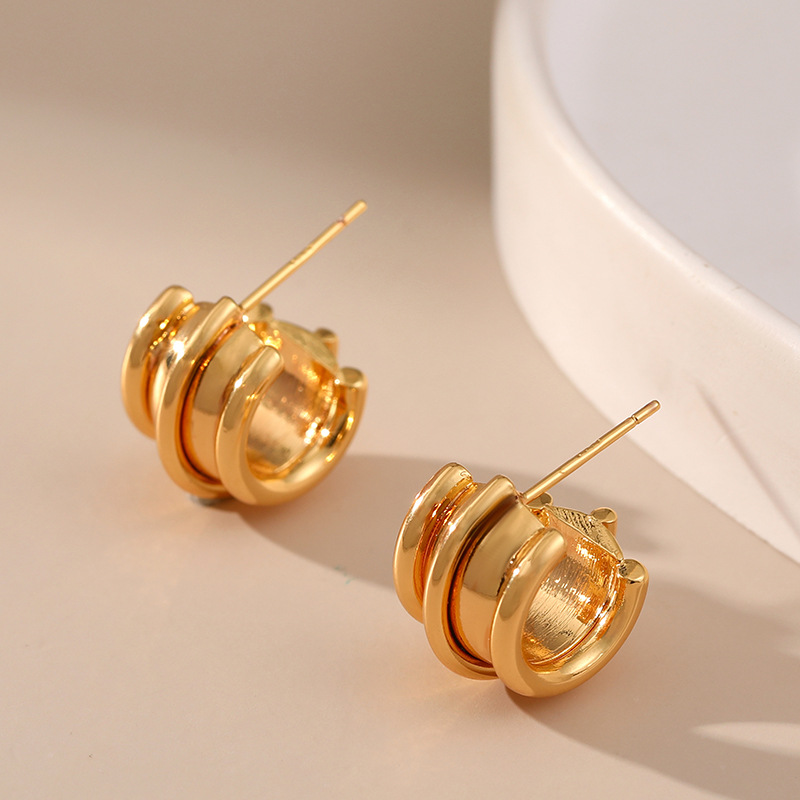 Wholesale C- Shaped 18K Gold Plated Earrings