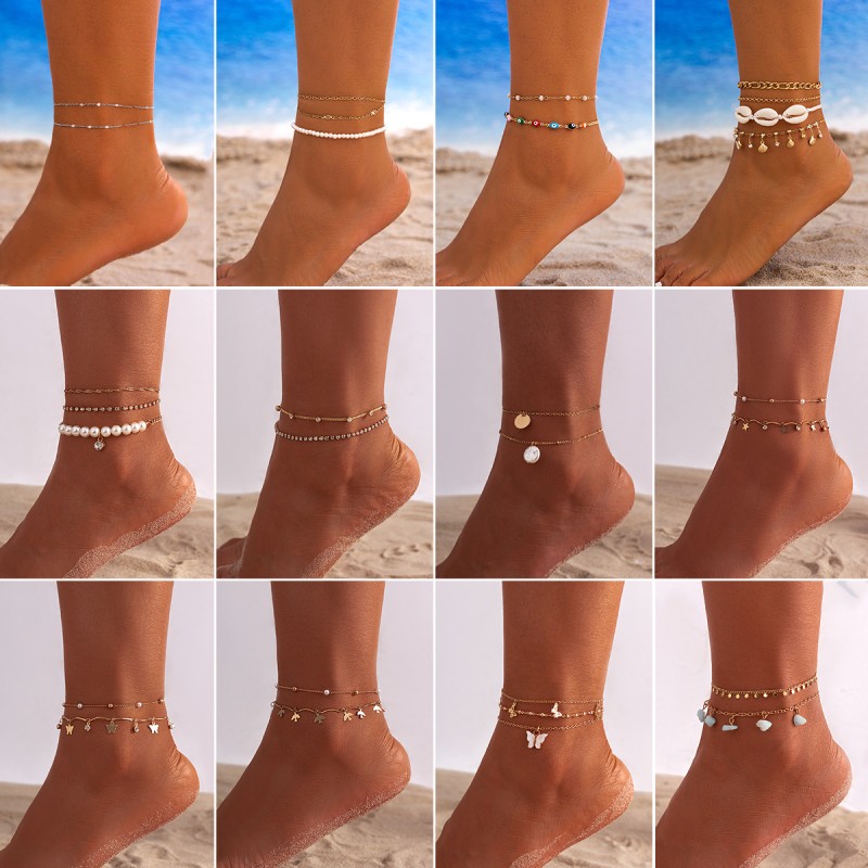 Wholesale Butterfly Tassel Pearl Anklet