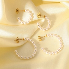 Wholesale 18K Gold Stainless Steel C Type Pearl Earrings