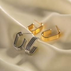 Wholesale 18K Gold Stainless Steel Triple Layer Ring U Shaped Open Earrings