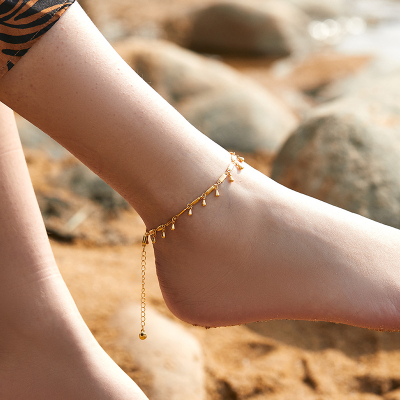 Wholesale Water Drop Pendant Metallic Brass Plated 18K Real Gold Anklet