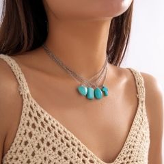 Wholesale Turquoise Pendant Stacked Handmade Beaded Necklace Set