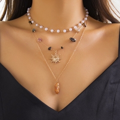 Collar De Flor De Sol De Cristal De Imitación De Piedra Triturada De Color Al Por Mayor