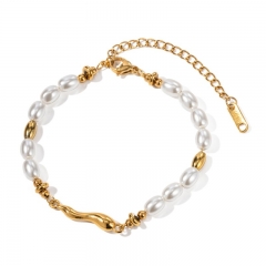 Pulsera De Gota De Agua Perla Con Incrustaciones De Acero Inoxidable 18k Al Por Mayor